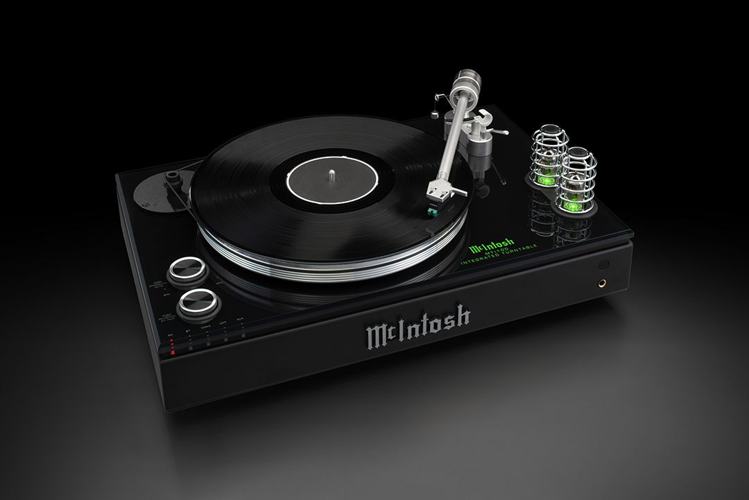 McIntosh MTI100 turntable in black with vacuum tubes