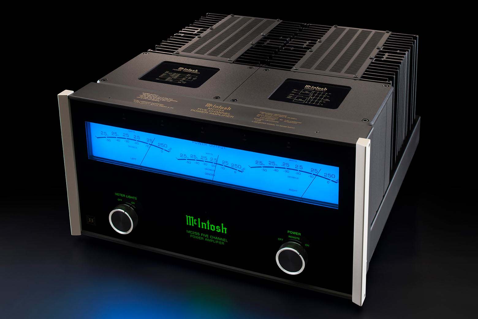 MC255 solid-state amplifier from McIntosh in black and gray