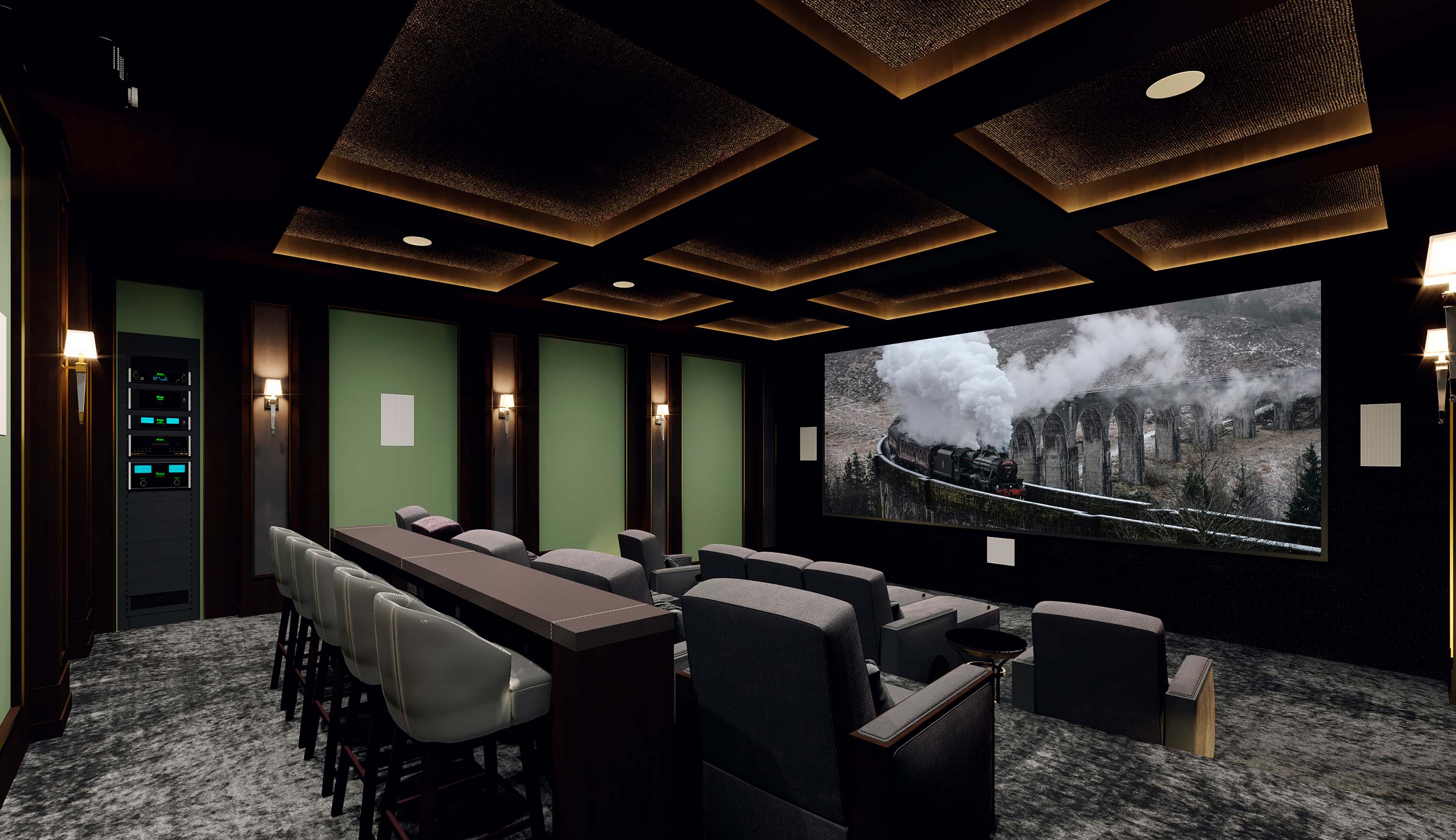 mcintosh MC255 amplifier over a wood dresser with a stone wall in the back