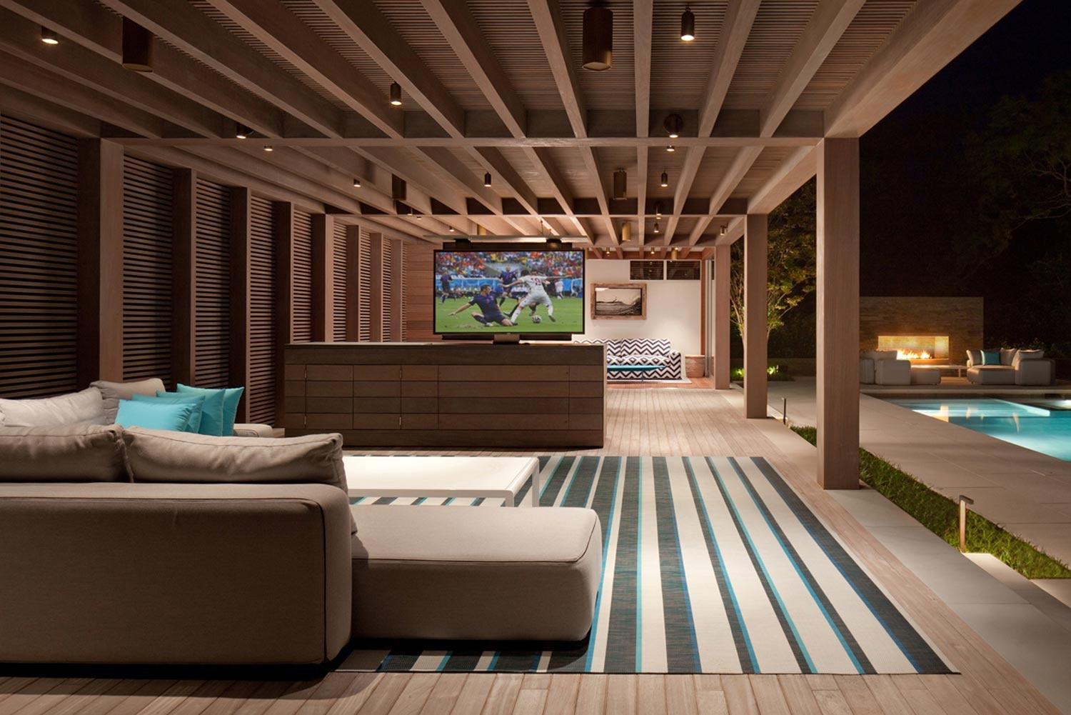 outdoor speakers on a pool house