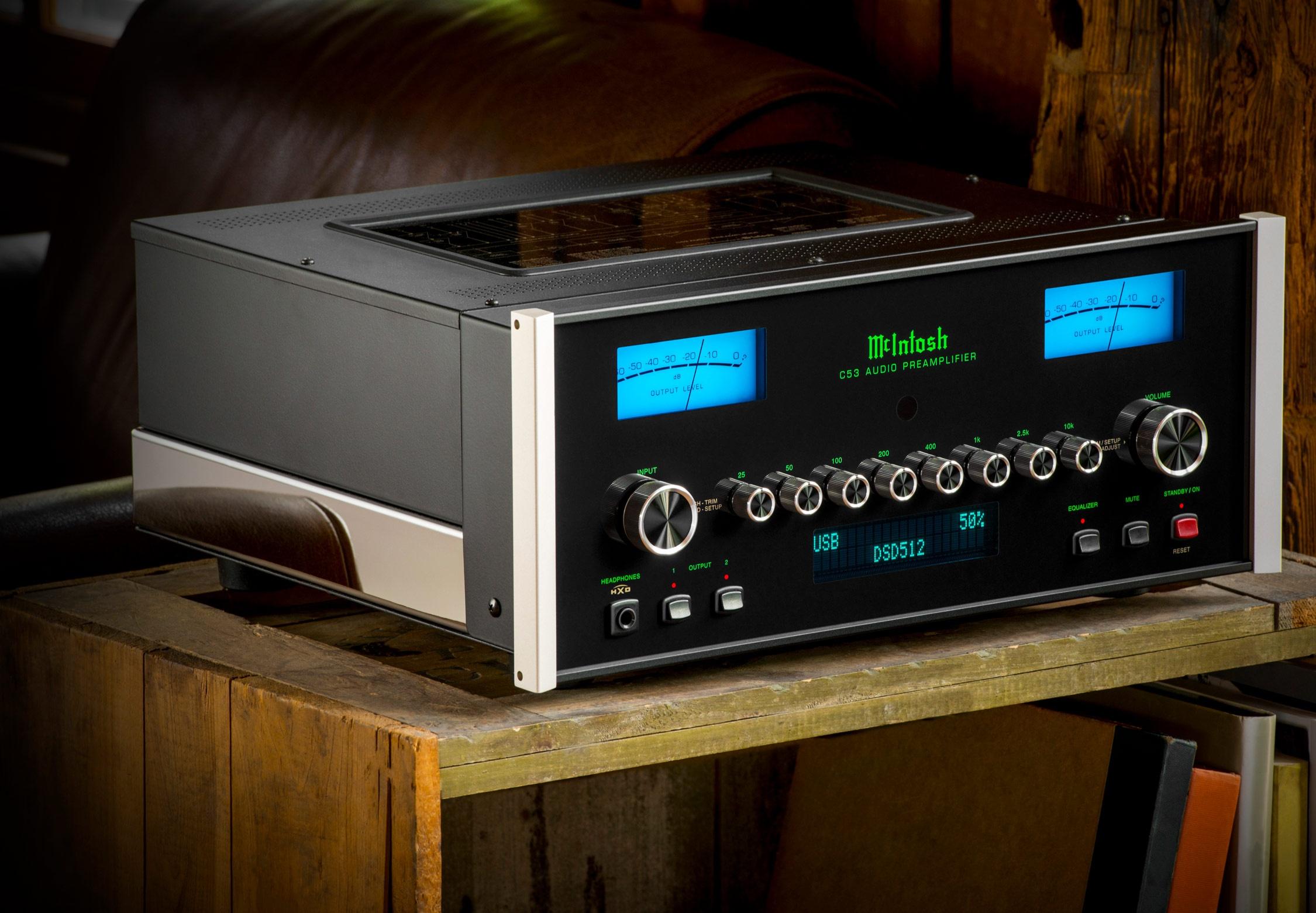 McIntosh C53 preamp over a wood furniture