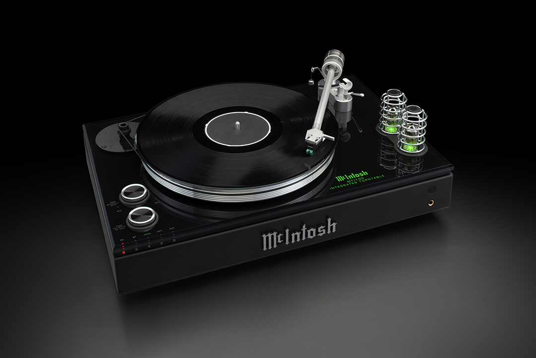 McIntosh MTI100 turntable in black with vacuum tubes