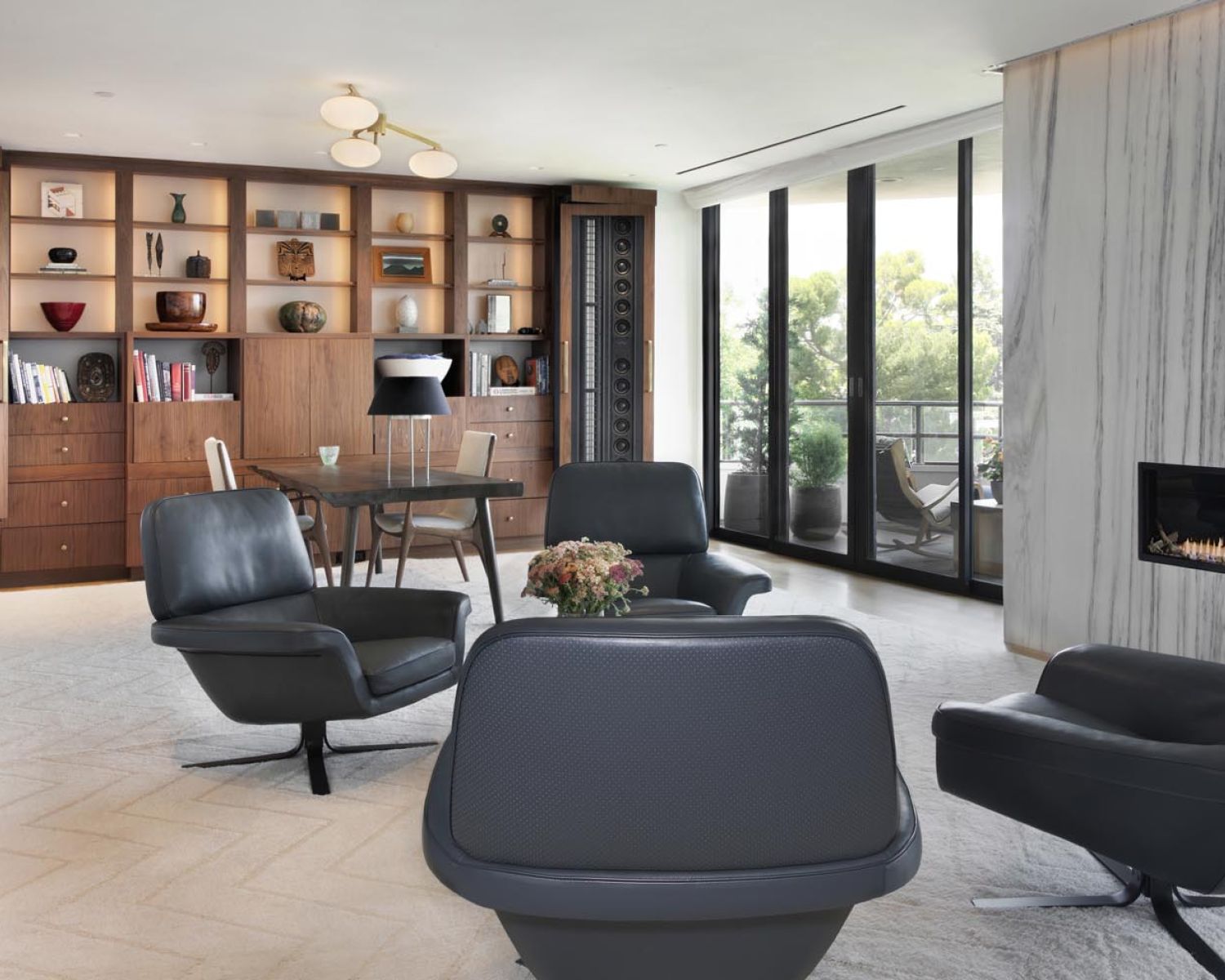 Black leather chairs in listening room