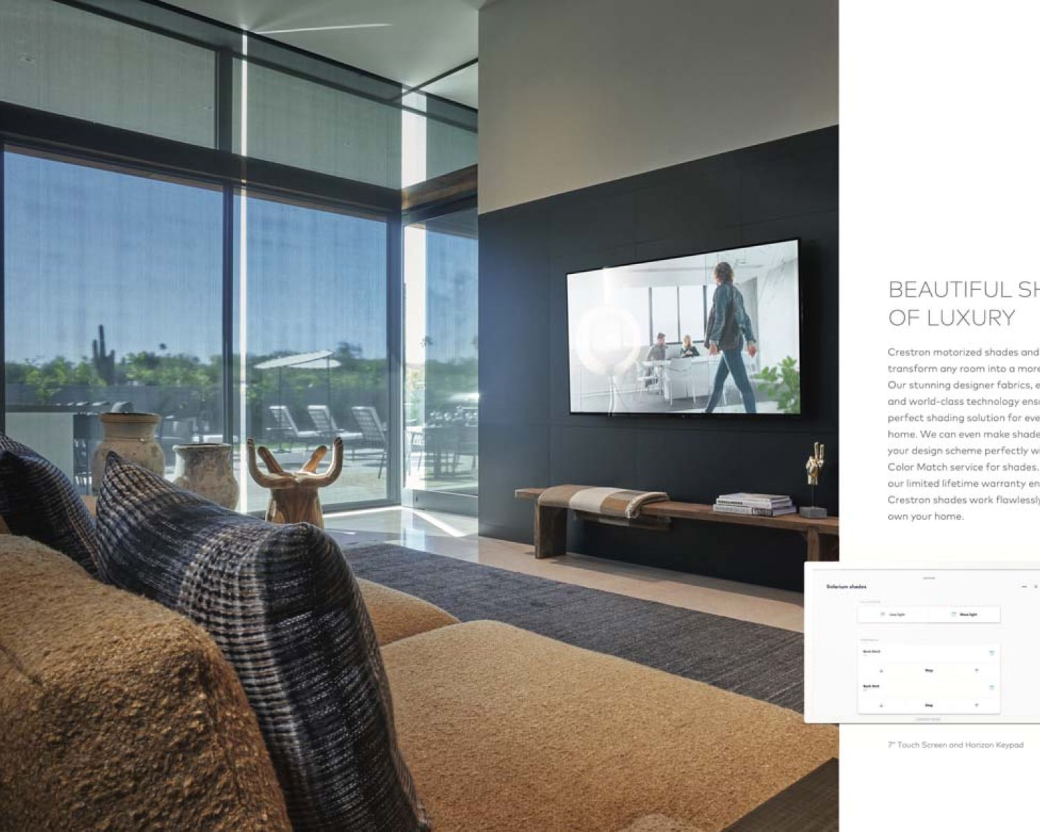 Crestron Motorized Shades in a luxury living room