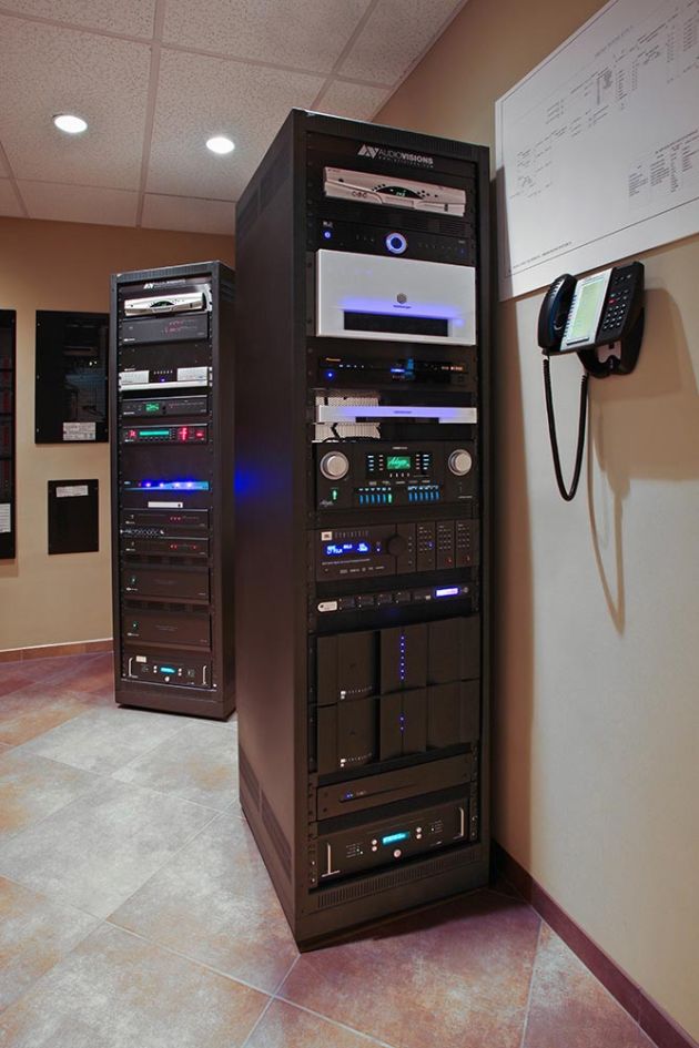 racks with AUDIOVISIONS logos