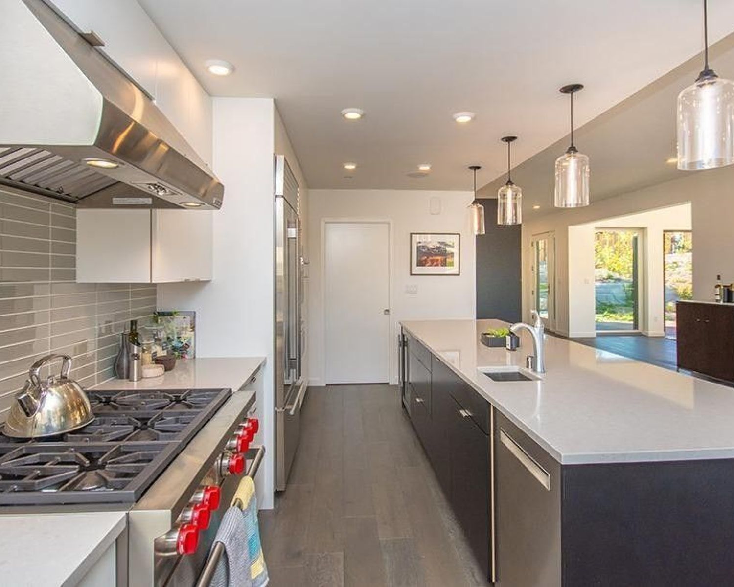 kitchen with silver appliances and white countertops