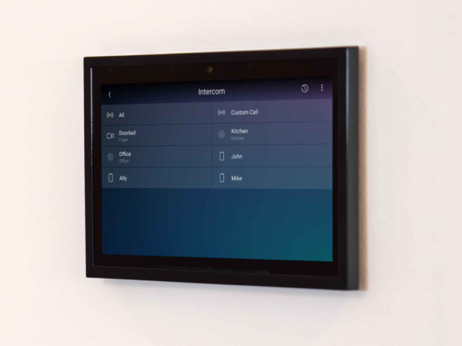 A Control4 touch panel showcasing the Intercom Anywhere feature, allowing seamless communication throughout the home.