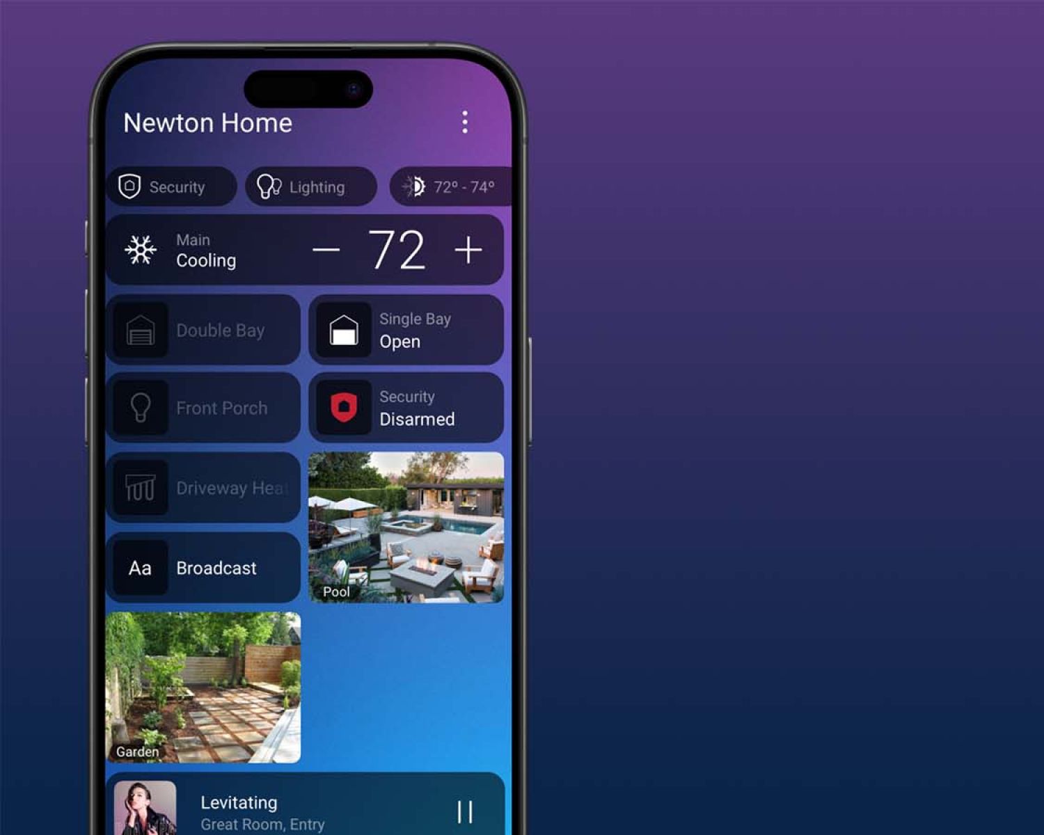 Touch Panel with control4 interface on green background